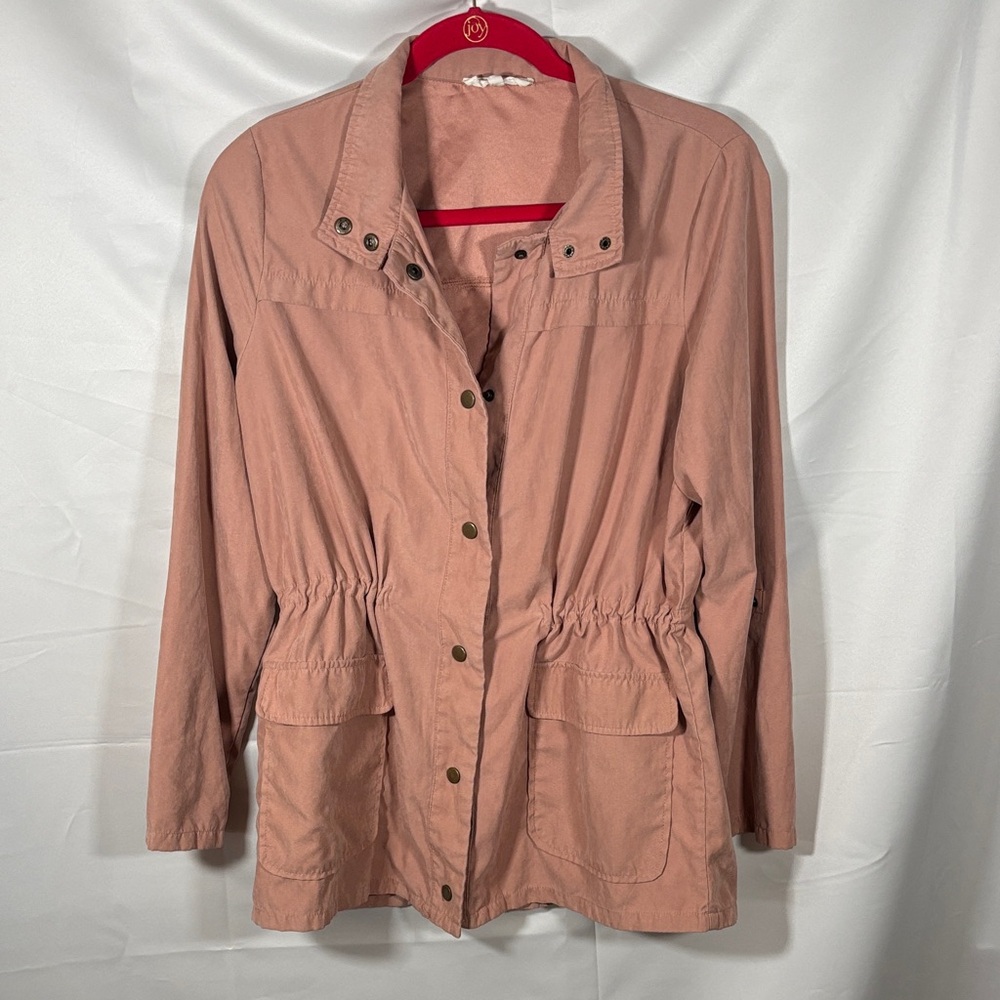 Entro Womens Pink Coat Front Pockets 3/4 Roll Tab Sleeve Jacket Size M